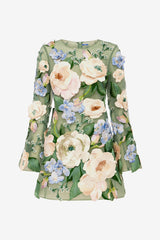 Suzanne Floral Hand-Embroidered Bell Sleeve Mini Dress - Blossom Dress Mini