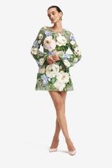 Suzanne Floral Hand-Embroidered Bell Sleeve Mini Dress - Blossom Dress Mini
