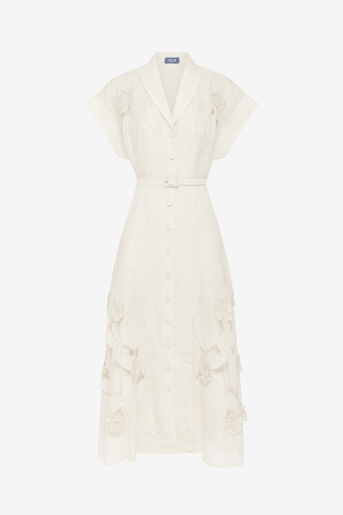 Aubrey Appliqu Shirt Midi Dress - Snow LEO LIN Aubrey Appliqu Shirt Midi Dress - Snow LEO LIN