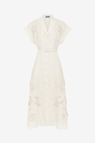 Aubrey Appliqu Shirt Midi Dress - Snow LEO LIN Aubrey Appliqu Shirt Midi Dress - Snow LEO LIN