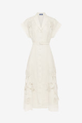 Aubrey Appliqué Shirt Midi Dress - Snow Dress Midi
