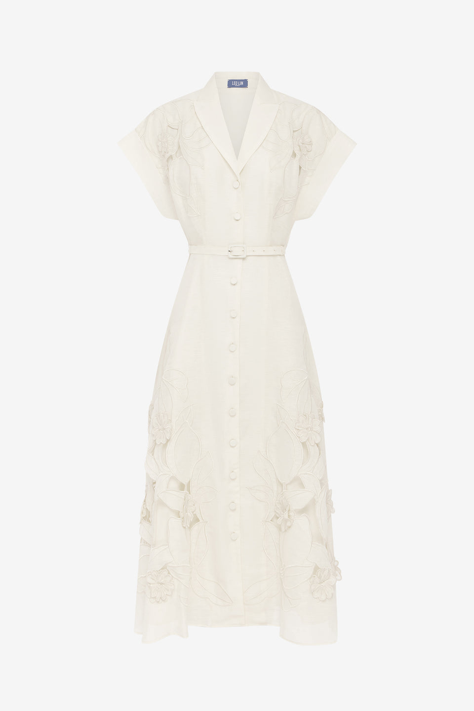 Exclusive LEO LIN Aubrey Applique Shirt Midi Dress - Snow