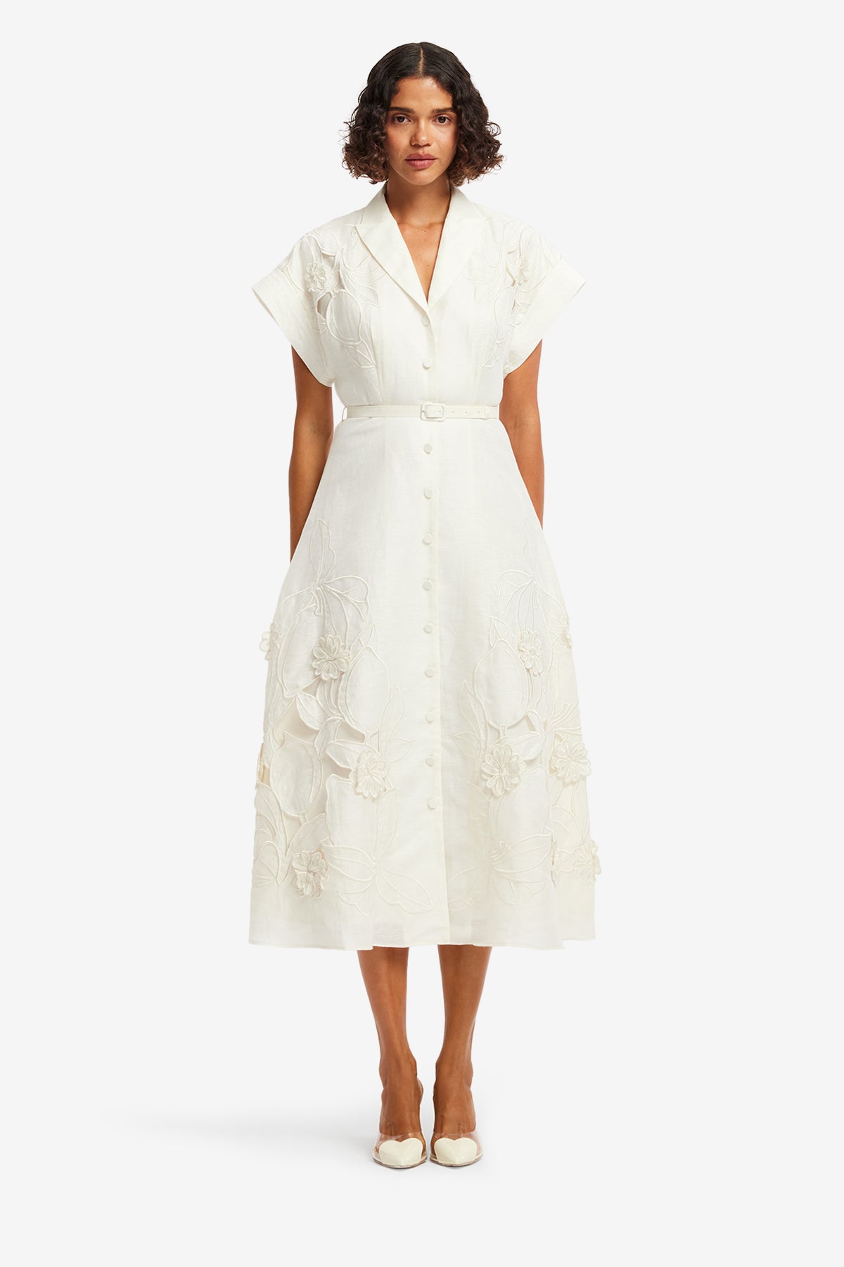 Aubrey Appliqué Shirt Midi Dress - Snow – LEO LIN
