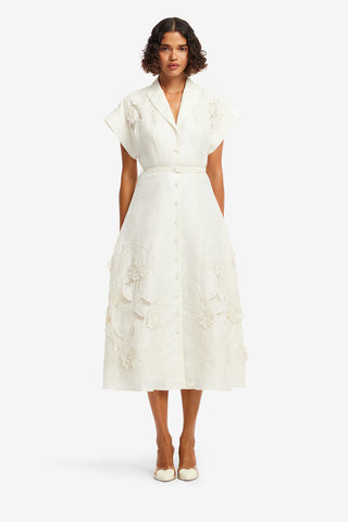 Exclusive LEO LIN Aubrey Applique Shirt Midi Dress - Snow