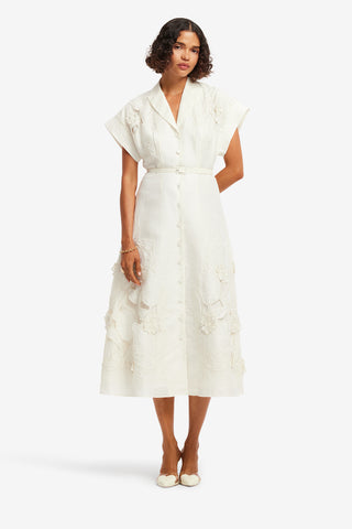 Exclusive LEO LIN Aubrey Applique Shirt Midi Dress - Snow