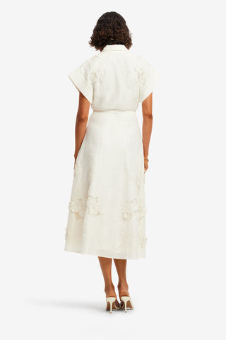 Exclusive LEO LIN Aubrey Applique Shirt Midi Dress - Snow