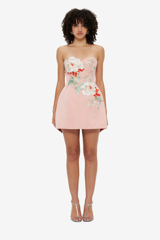 Exclusive Leo Lin Rosario Appliqué Bustier Mini Dress - Peony Print