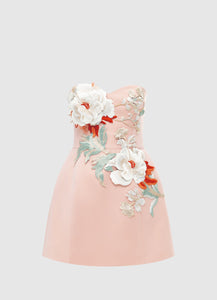 Rosario Appliqué Bustier Mini Dress - Peony Print