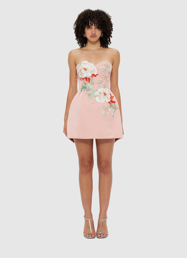 Exclusive Leo Lin Rosario Appliqué Bustier Mini Dress - Peony Print