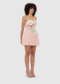 Exclusive Leo Lin Rosario Appliqué Bustier Mini Dress - Peony Print