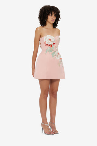 Exclusive Leo Lin Rosario Appliqué Bustier Mini Dress - Peony Print