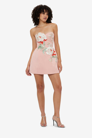 Exclusive Leo Lin Rosario Appliqué Bustier Mini Dress - Peony Print