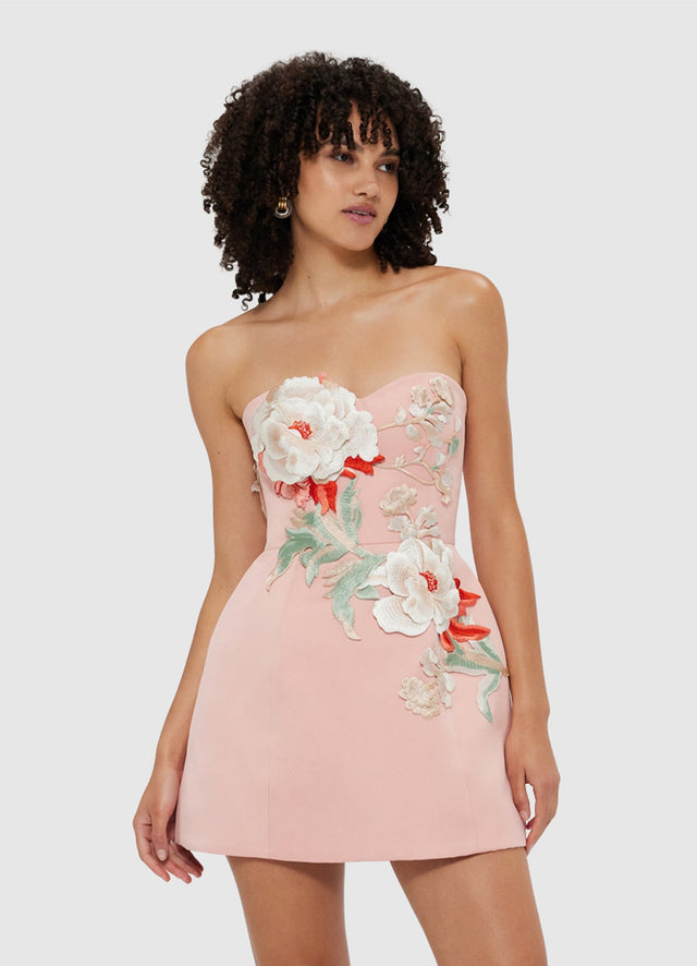 Exclusive Leo Lin Rosario Appliqué Bustier Mini Dress - Peony Print