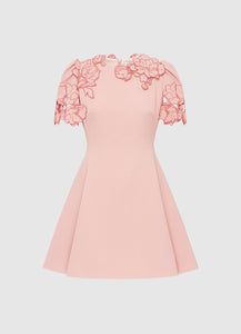 Elyse Appliqué Short Sleeve Mini Dress - Light Rose