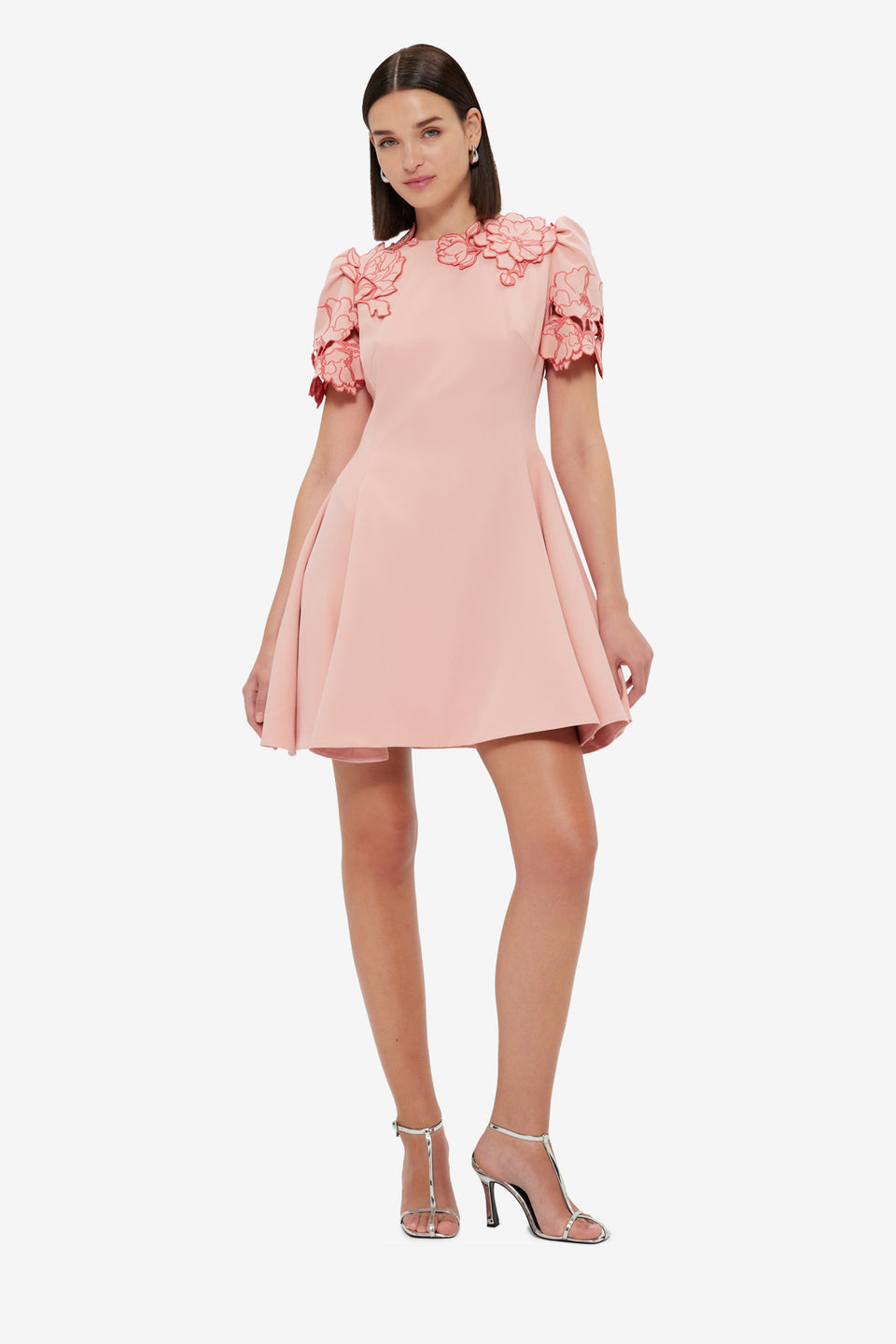 Exclusive Leo Lin Elyse Appliqué Short Sleeve Mini Dress - Light Rose