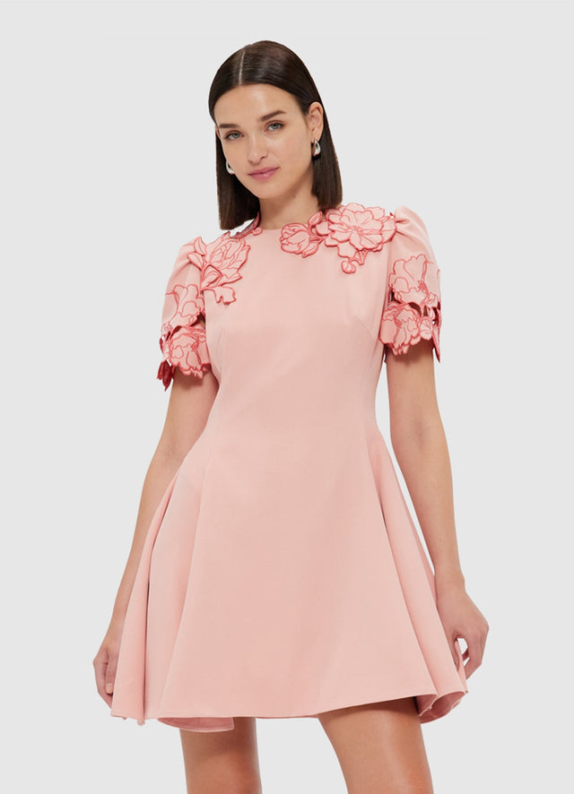 Exclusive Leo Lin Elyse Appliqué Short Sleeve Mini Dress - Light Rose