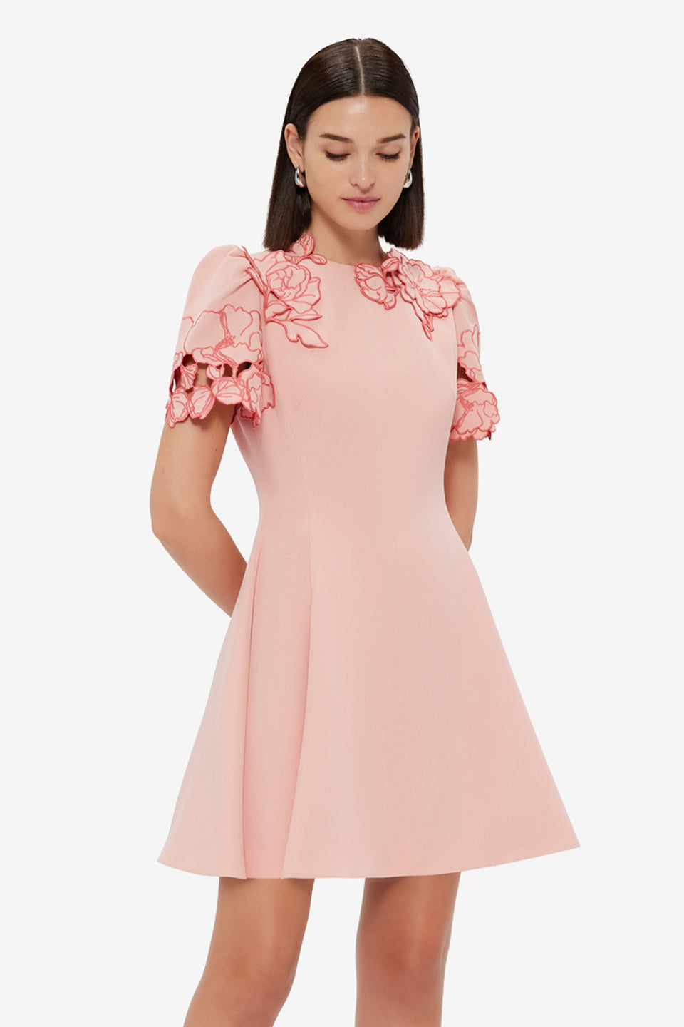 Exclusive Leo Lin Elyse Appliqué Short Sleeve Mini Dress - Light Rose