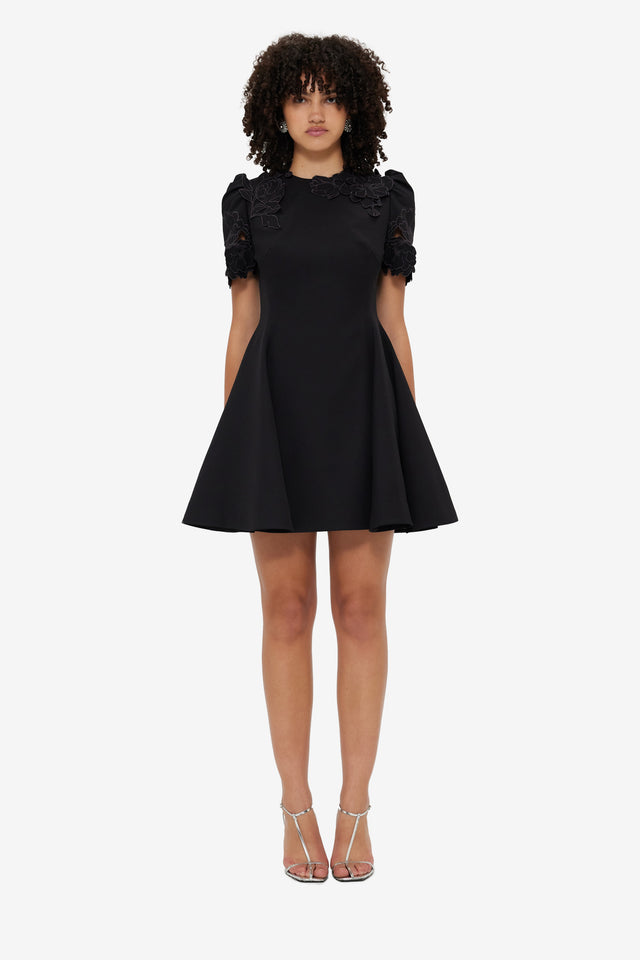 Exclusive Leo Lin Elyse Appliqué Short Sleeve Mini Dress - Ebony