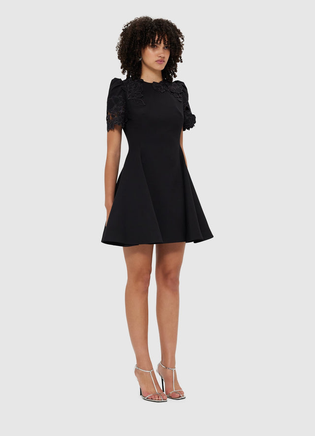 Exclusive Leo Lin Elyse Appliqué Short Sleeve Mini Dress - Ebony