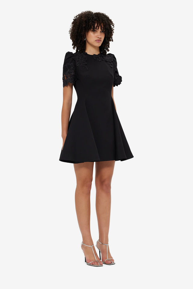 Exclusive Leo Lin Elyse Appliqué Short Sleeve Mini Dress - Ebony