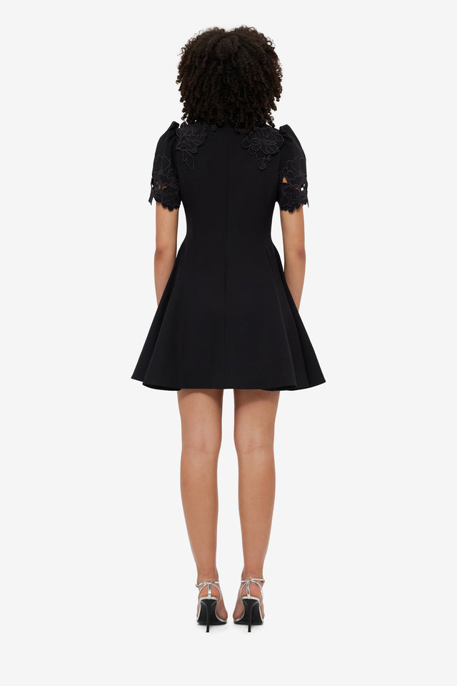Exclusive Leo Lin Elyse Appliqué Short Sleeve Mini Dress - Ebony