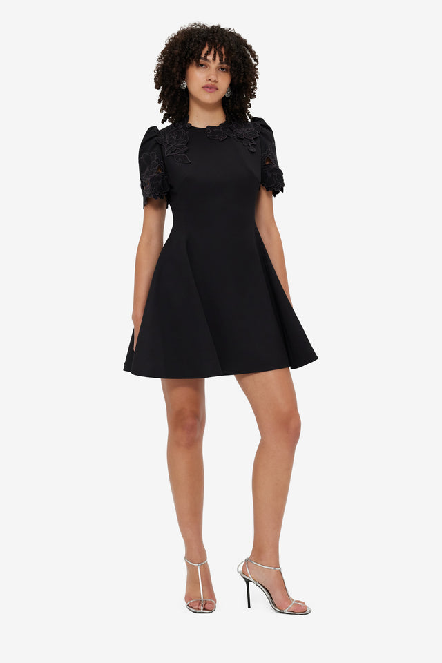 Exclusive Leo Lin Elyse Appliqué Short Sleeve Mini Dress - Ebony