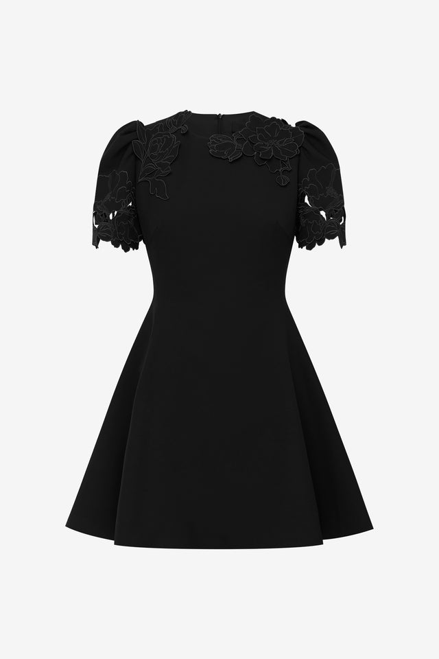 Exclusive Leo Lin Elyse Appliqué Short Sleeve Mini Dress - Ebony