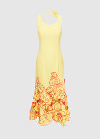 Exclusive Leo Lin Emily Appliqué Midi Dress - Sorbet Yellow