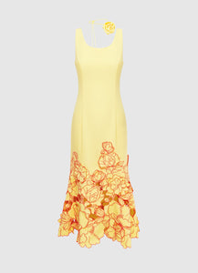 Emily Appliqué Midi Dress - Sorbet Yellow