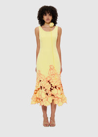 Exclusive Leo Lin Emily Appliqué Midi Dress - Sorbet Yellow