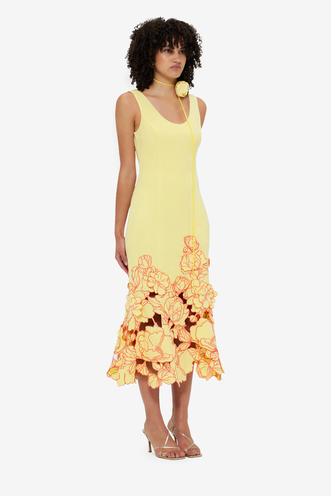 Exclusive Leo Lin Emily Appliqué Midi Dress - Sorbet Yellow