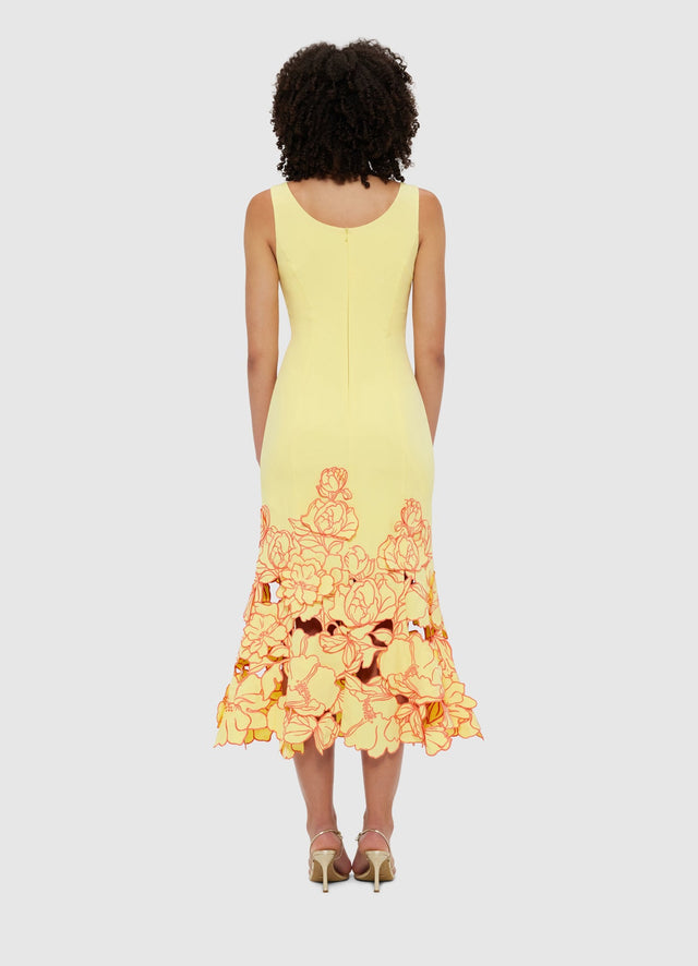 Exclusive Leo Lin Emily Appliqué Midi Dress - Sorbet Yellow