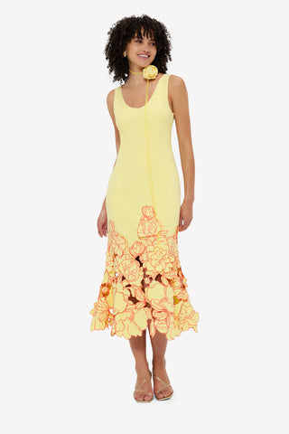 Exclusive Leo Lin Emily Appliqué Midi Dress - Sorbet Yellow