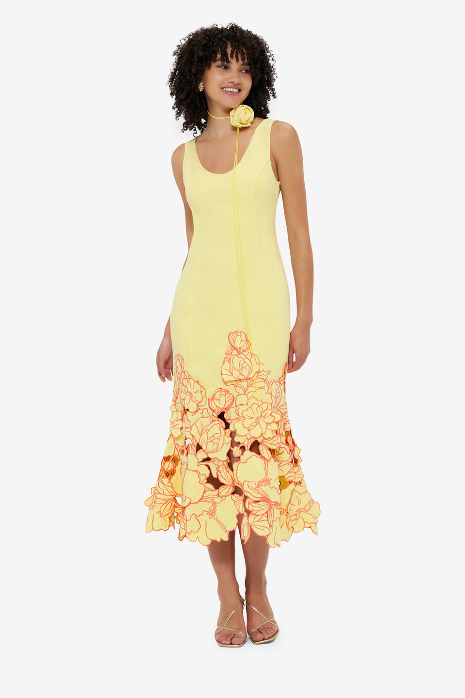 Exclusive Leo Lin Emily Appliqué Midi Dress - Sorbet Yellow