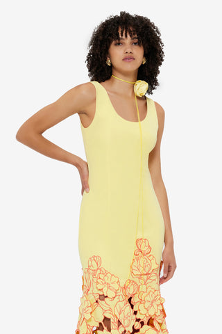 Exclusive Leo Lin Emily Appliqué Midi Dress - Sorbet Yellow