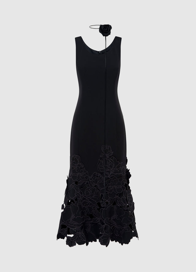 Exclusive Leo Lin Emily Appliqué Midi Dress - Ebony