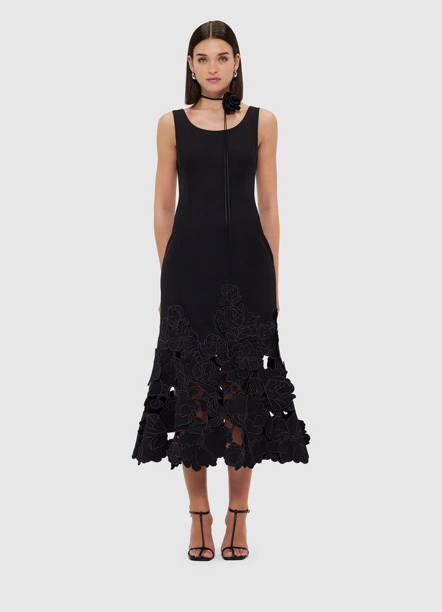 Exclusive Leo Lin Emily Appliqué Midi Dress - Ebony