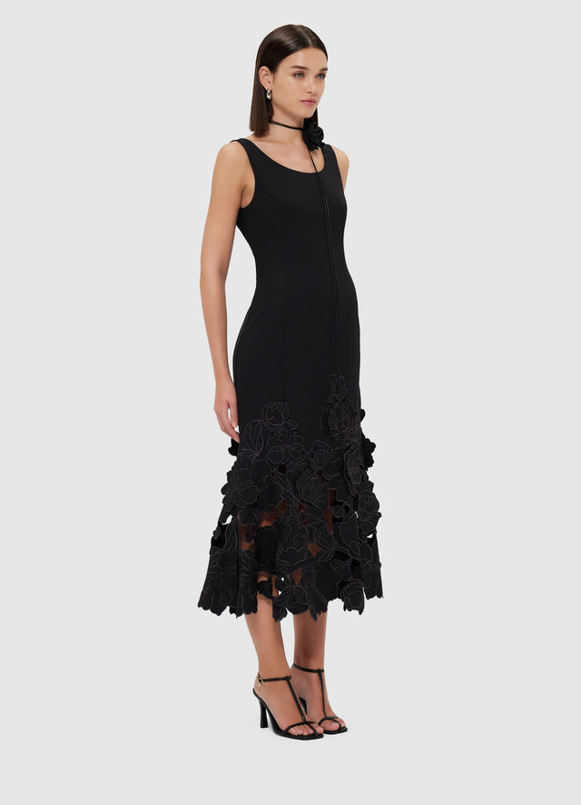 Exclusive Leo Lin Emily Appliqué Midi Dress - Ebony