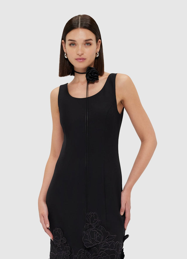 Exclusive Leo Lin Emily Appliqué Midi Dress - Ebony