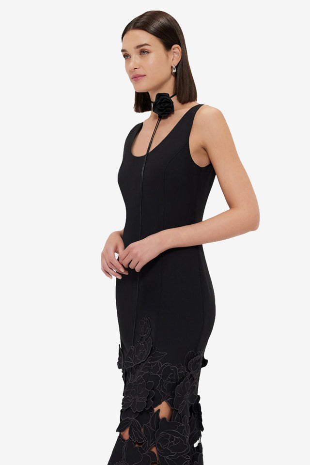 Emily Appliqué Midi Dress - Ebony