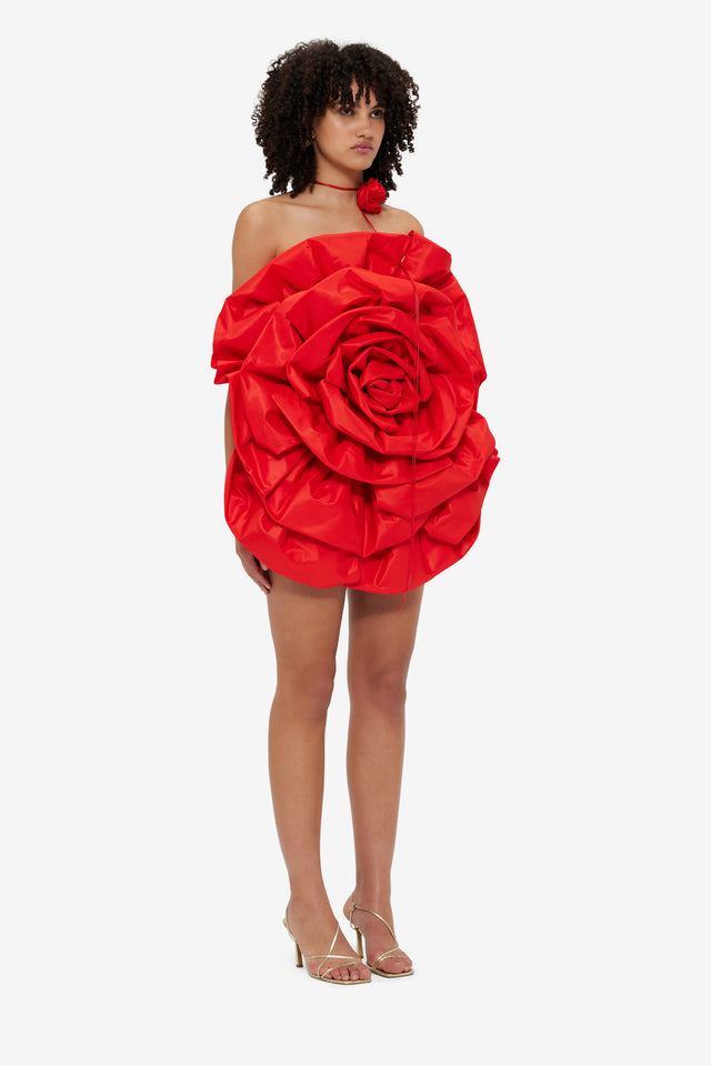 Exclusive Leo Lin Bloom Rose Mini Dress - Scarlet