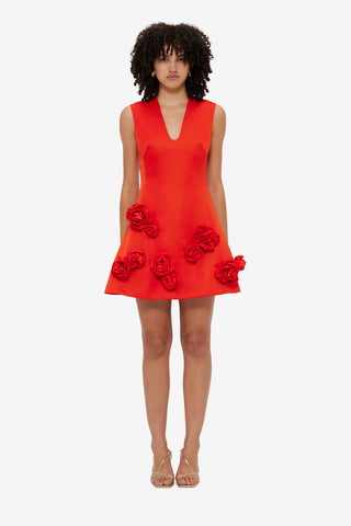 Exclusive Leo Lin Briana V Neck Mini Dress - Scarlet