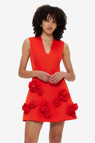 Exclusive Leo Lin Briana V Neck Mini Dress - Scarlet