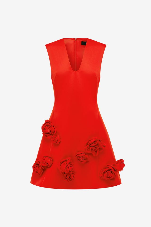 Exclusive Leo Lin Briana V Neck Mini Dress - Scarlet