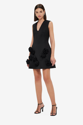 Exclusive Leo Lin Briana V Neck Mini Dress - Ebony