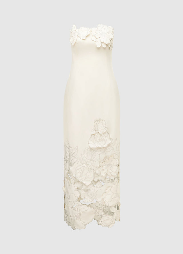 Exclusive Leo Lin Rayna Appliqué Bustier Maxi Dress - Vanilla