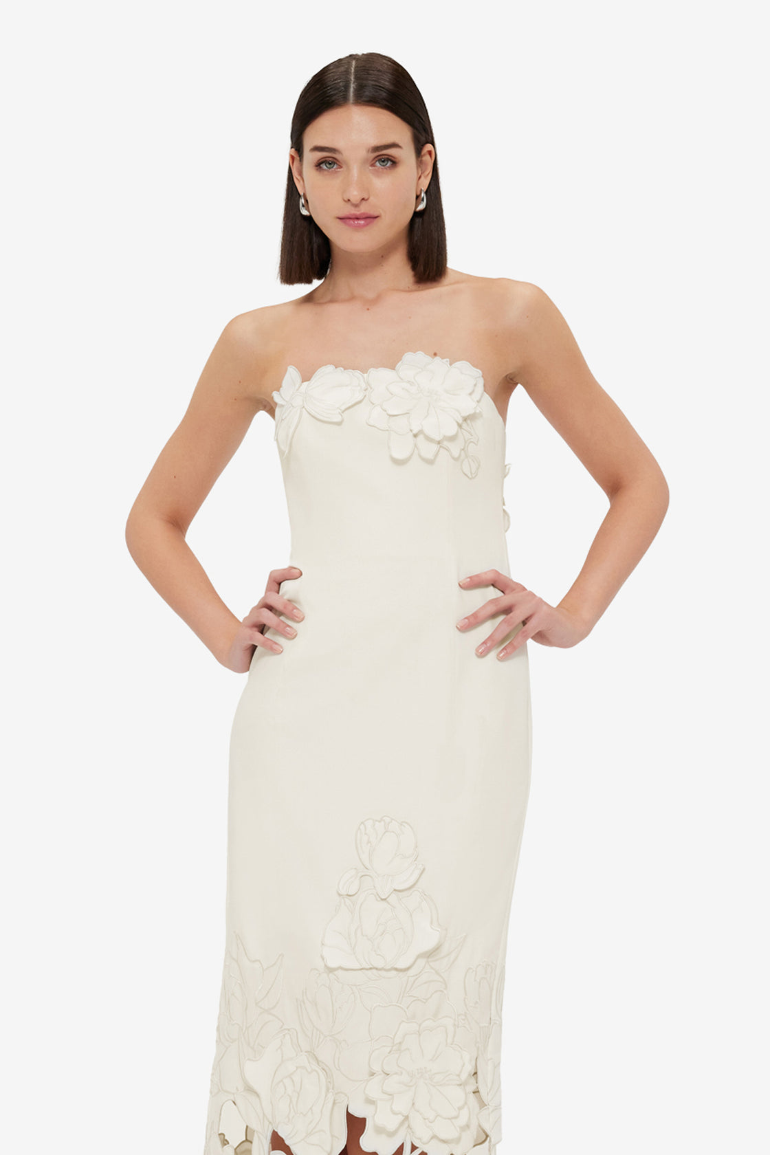Exclusive Leo Lin Rayna Appliqué Bustier Maxi Dress - Vanilla
