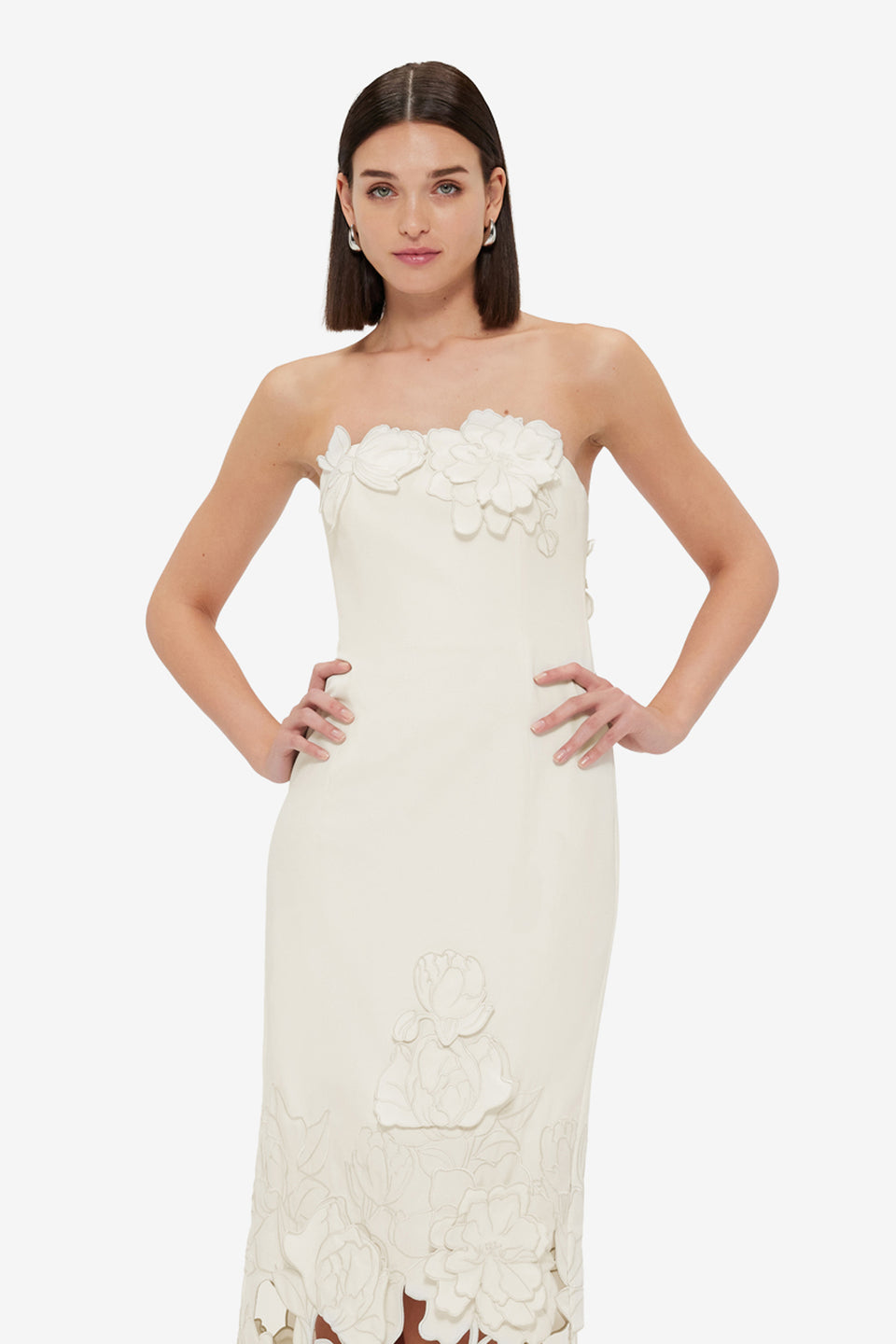 Exclusive Leo Lin Rayna Appliqué Bustier Maxi Dress - Vanilla