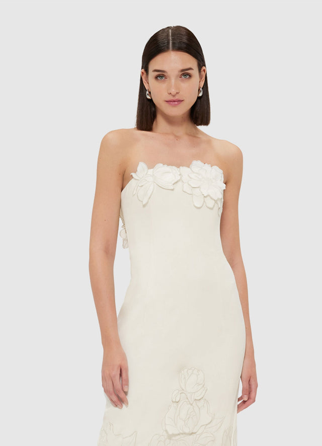 Exclusive Leo Lin Rayna Appliqué Bustier Maxi Dress - Vanilla