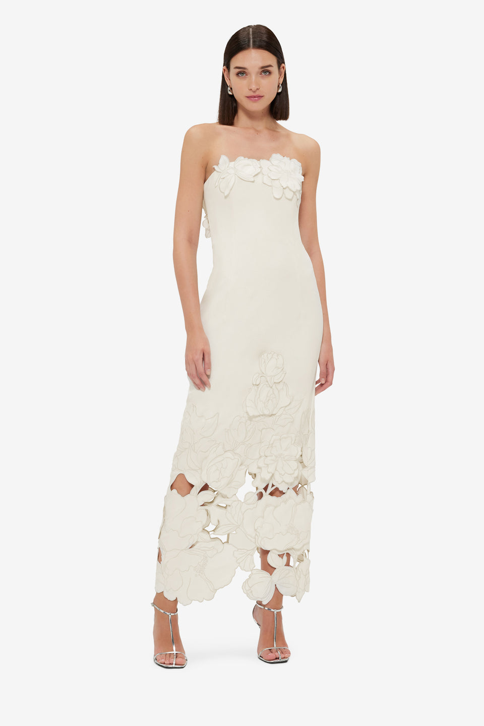 Exclusive Leo Lin Rayna Appliqué Bustier Maxi Dress - Vanilla